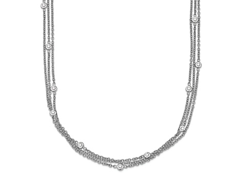 Rhodium Over 18K White Gold Diamond 3 Strand 18 Inch Necklace