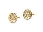 14k Yellow Gold 7.5mm Cubic Zirconia Tree of Life Stud Earrings