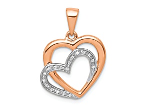 14k Rose Gold and Rhodium Over 14k Rose Gold Diamond Entwined Hearts Pendant