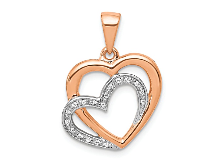 14k Rose Gold and Rhodium Over 14k Rose Gold Diamond Entwined Hearts Pendant