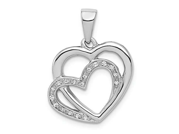 Rhodium Over 14k White Gold Diamond Entwined Hearts Pendant