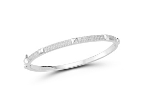 Rachel Zoe Rhodium Over Sterling Silver Pave Nailhead Bangle Bracelet