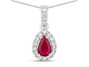 Ruby and Lab Grown Diamond Rhodium Over Silver Teardrop Pendant with Chain 0.59ctw