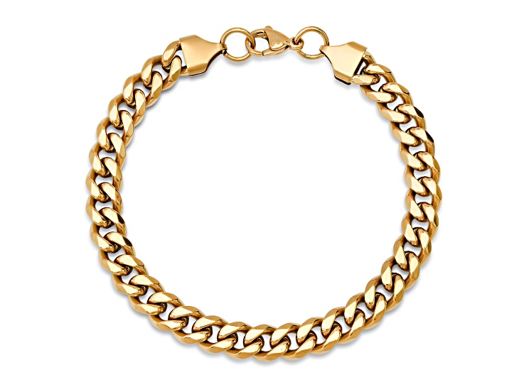 Men's 18K Yellow Gold Over Stainless Steel Cuban Link Bracelet