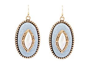 Barse Jewelry Blue Denim Dreams White Mother of Pearl Golden Drop Earrings