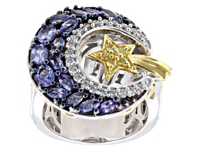 Blue Tanzanite Rhodium And 24K Gold Over Palladium Sterling Silver Ring 2.32ctw