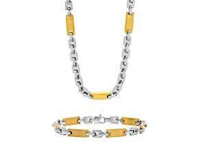 Two-Tone Stainless Steel Link Chain Necklace & Bracelet Set