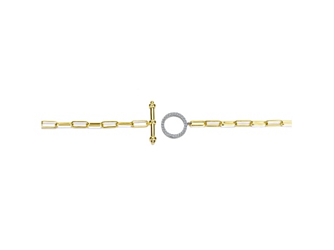 Clear Cubic Zirconia , Two-Tone over Brass Toggle Clasp Link Bracelet
