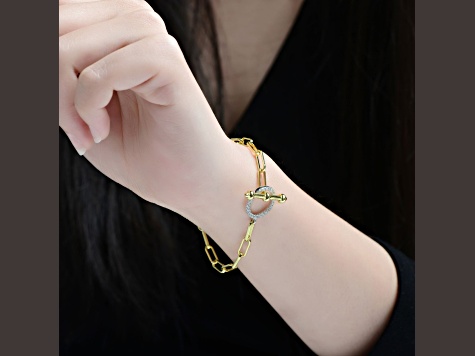 Clear Cubic Zirconia , Two-Tone over Brass Toggle Clasp Link Bracelet