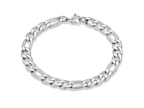 Invicta Jewelry Men's Polished Stainless Steel Figaro Chain Bracelet (8mm) - 8.25"