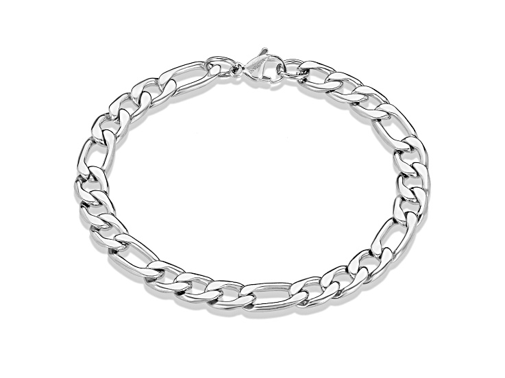 Invicta Jewelry Men's Polished Stainless Steel Figaro Chain Bracelet (8mm) - 8.25"