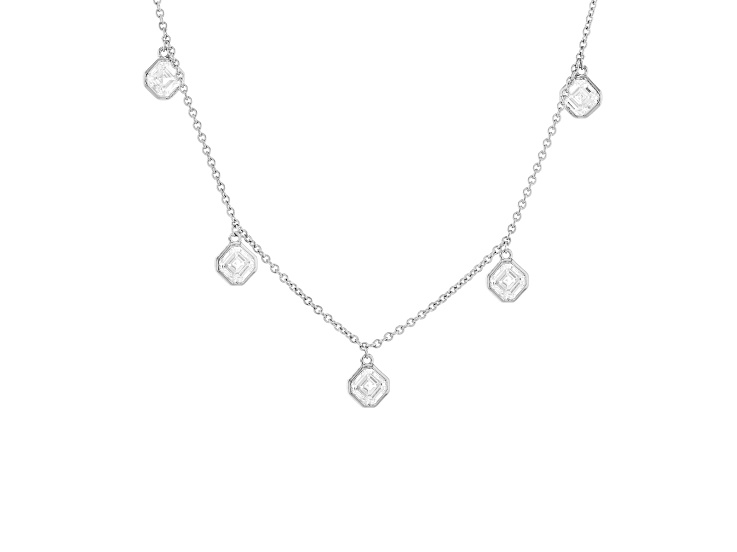 Asscher Cut White Lab-Grown Diamond F-G SI 14K White Gold Station Necklace 2.00ctw