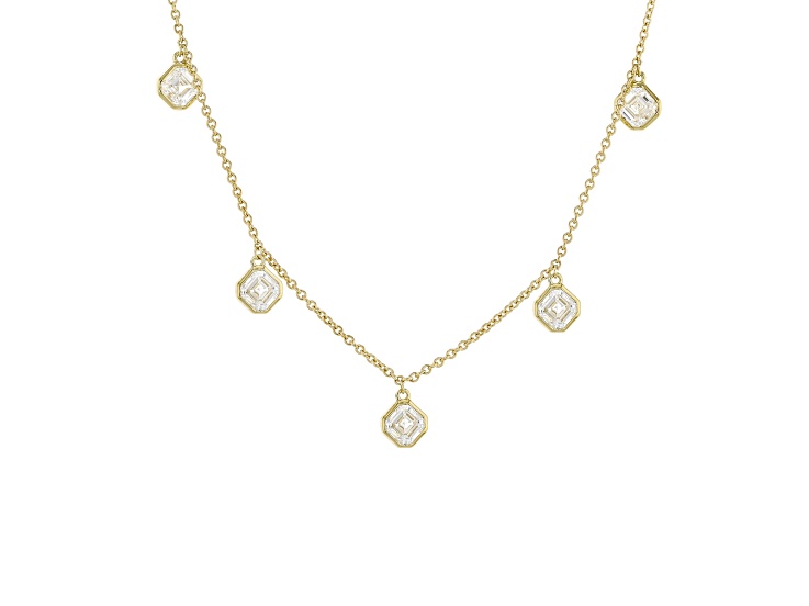 Asscher Cut White Lab-Grown Diamond F-G SI 14K Yellow Gold Station Necklace 2.00ctw