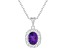 8x6mm Oval Amethyst and White Topaz Accent Rhodium Over Sterling Silver Halo Pendant w/Chain