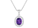 8x6mm Oval Citrine and White Topaz Accent Rhodium Over Sterling Silver Halo Pendant w/Chain