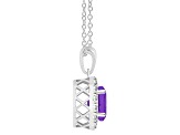 8x6mm Oval Amethyst and White Topaz Accent Rhodium Over Sterling Silver Halo Pendant w/Chain