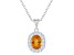 8x6mm Oval Citrine and White Topaz Accent Rhodium Over Sterling Silver Halo Pendant w/Chain