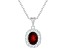 8x6mm Oval Garnet and White Topaz Accent Rhodium Over Sterling Silver Halo Pendant w/Chain