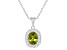 8x6mm Oval Peridot and White Topaz Accent Rhodium Over Sterling Silver Halo Pendant w/Chain