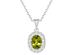 8x6mm Oval Citrine and White Topaz Accent Rhodium Over Sterling Silver Halo Pendant w/Chain