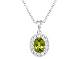 8x6mm Oval Peridot and White Topaz Accent Rhodium Over Sterling Silver Halo Pendant w/Chain