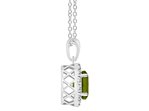 8x6mm Oval Peridot and White Topaz Accent Rhodium Over Sterling Silver Halo Pendant w/Chain