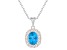 8x6mm Oval Swiss Blue Topaz and White Topaz Accent Rhodium Over Sterling Silver Halo Pendant w/Chain