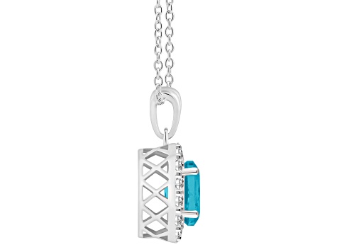 8x6mm Oval Swiss Blue Topaz and White Topaz Accent Rhodium Over Sterling Silver Halo Pendant w/Chain