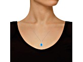 8x6mm Oval Swiss Blue Topaz and White Topaz Accent Rhodium Over Sterling Silver Halo Pendant w/Chain