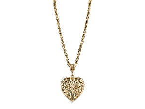 1928 Jewelry Gold Tone Brass Filigree Heart Crystal Accent Pendant With Chain 18 Inch