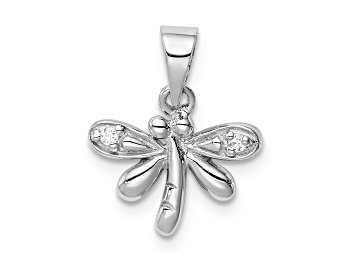 Picture of Rhodium Over Sterling Silver Polished Cubic Zirconia Dragonfly Children's Pendant