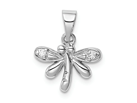 Rhodium Over Sterling Silver Polished Cubic Zirconia Dragonfly Children's Pendant