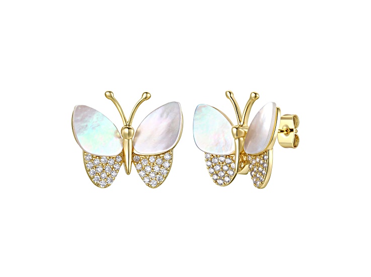 Mother of Pearl w/ 18k Gold & Cubic Zirconia Butterfly Necklace Jewelry
