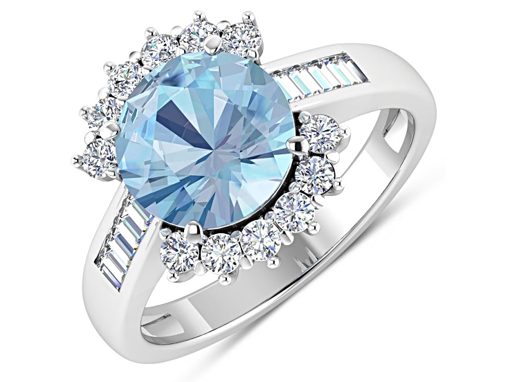 3.33ctw Blue Aquamarine and Diamond 14K White Gold Halo Ring