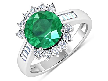 Picture of 3.33ctw Green Emerald and Diamond 14K White Gold Halo Ring