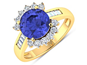 3.15ctw Violet Tanzanite and Diamond 14K Yellow Gold Halo Ring