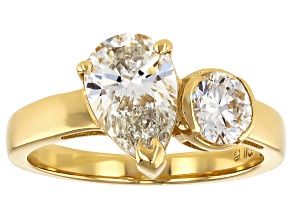 Certified Pear And Round White Lab-Grown Diamond F VS1 14K Yellow Gold 2 Stone Ring 2.00ctw