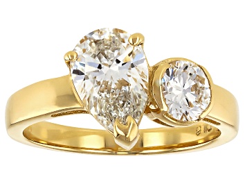 Picture of Certified Pear And Round White Lab-Grown Diamond F VS1 14K Yellow Gold 2 Stone Ring 2.00ctw