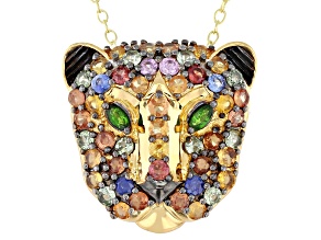 Multi Sapphire Rhodium And 24k Yellow Gold Over Palladium Sterling Silver Pendant With Chain 3.45ctw