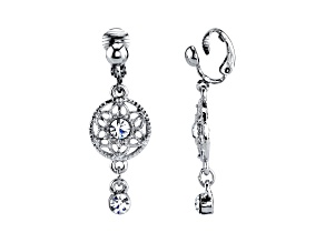1928 Jewelry Silver-Tone Crystal Drop Clip Earrings