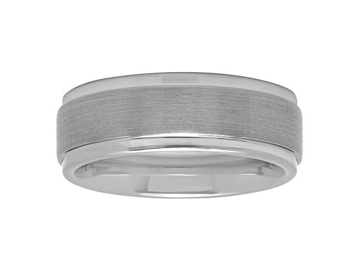 Tungsten Comfortâ„¢ Tungsten 8MM Satin Center Step Edge Band in Gray