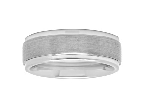 Tungsten Comfort™ Tungsten 8MM Satin Center Step Edge Band in Lustrous White