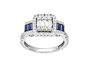 Lab Created Blue and White Sapphire Sterling Silver Engagement Ring 1.20ctw