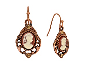 Copper Tone Carnelian Oval Cameo Topaz Crystal Earrings