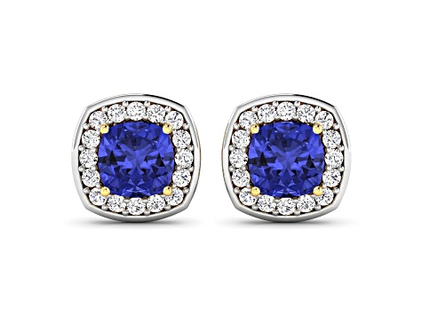 1.64ctw 14K Yellow Gold Tanzanite and White Diamond Halo Earrings