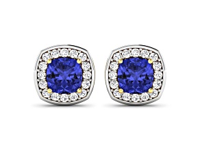 1.64ctw 14K Yellow Gold Tanzanite and White Diamond Halo Earrings