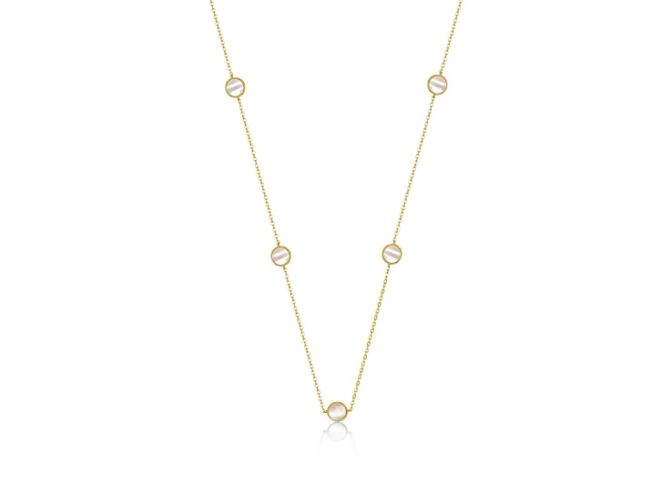 Mother of Pearl, 14K Gold Plated over Brass Mariner Link Station Chain Necklace