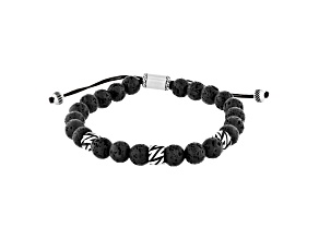 Black Lava Bead and Stainless Steel Bolo Bracelet