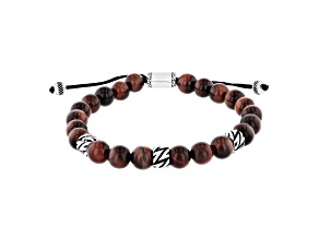 Red Tiger Eye and Stainless Steel Bolo Bracelet