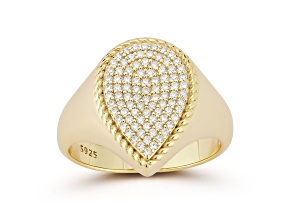 Rachel Zoe 14K Yellow Gold Over Sterling Silver Pave Pear Shaped Signet Ring
